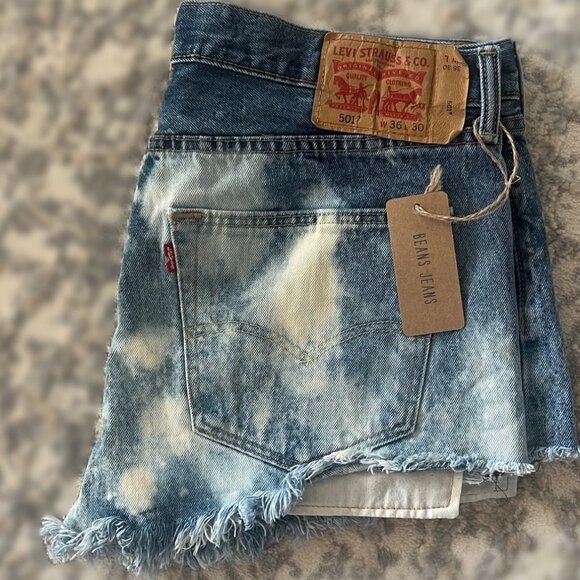 One-of-a-Kind Repurposed Levi 501 Cut-Off Jean Shorts, 90's Acid Wash, - Picture 3 of 9